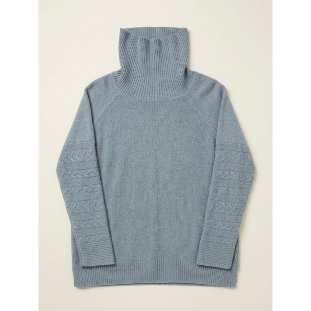 Calvin Klein Womens L Light Blue Turtleneck Sweater Cable Knit Sleeve Detail